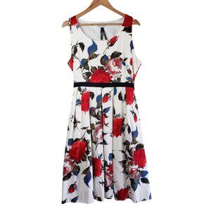 Frock Shop Swing Rose Belted Retro Lined Dress Women's Size XL